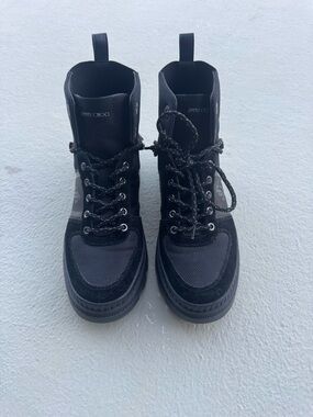Jimmy Choo Black Mixed-Material Lace-Up Boots 38